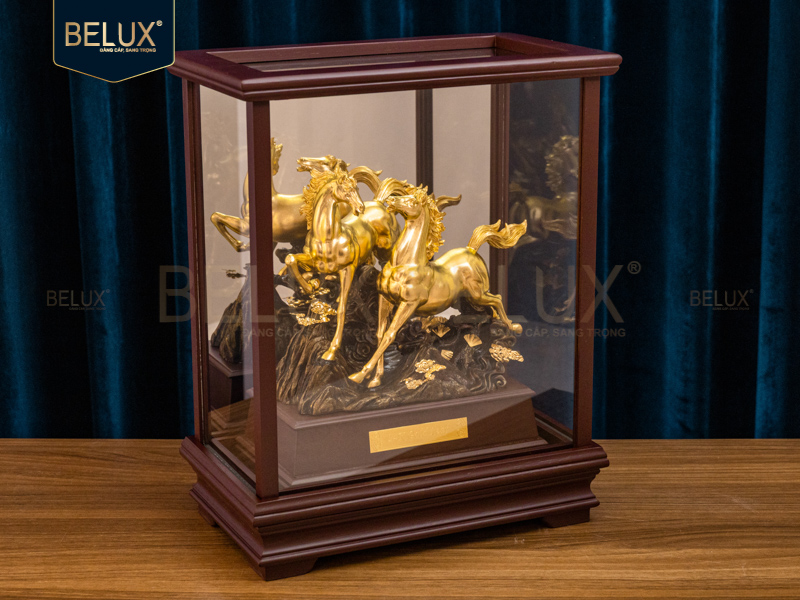 Tượng Ngựa Song Mã dát vàng 24k&nbsp;36x28x17cm